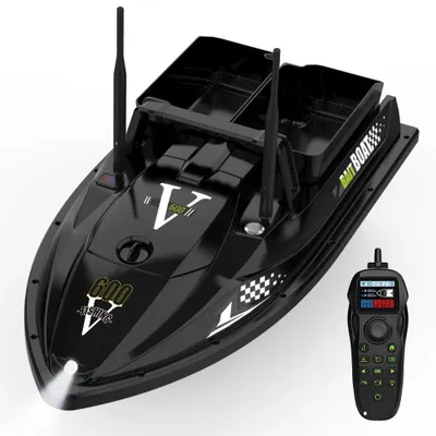 Zdjęcie produktu dla V600 RC GPS – zdalnie sterowany łódź do transportu przynęty – udźwig 3 kg – podwójna komora na przynętę – zasięg 500 m – 1 bateria 5200 mAh – wbudowany sonar