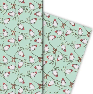 Produktbild von Süßes Winter Geschenkpapier mit Vögelchen, mint - G4822, 32 x 48cm