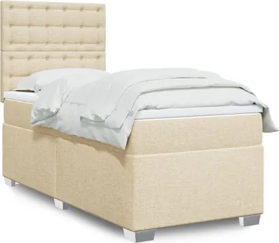 Produktbild von Boxspringbett mit Matratze Creme 90x200 cm Stoff, Klassische Betten 2024 Neu