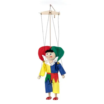 Obrázok produktu pre Drevená marioneta s jednoduchým vodiacim krížom klaun 20 cm Viacfarebná, 18117E