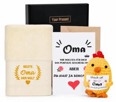 Zdjęcie produktu dla Zestaw prezentowy dla babci: ręcznik z pluszakiem i kartką z życzeniami, 34x73 cm, bawełna, kolor kremowy