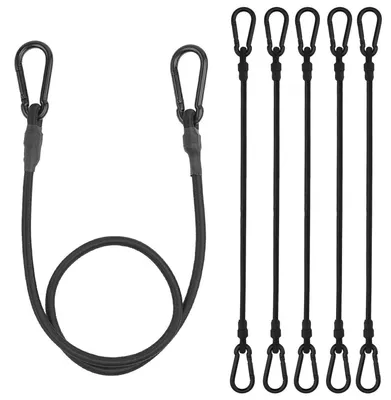 Image de Élastique avec mousqueton, 100 cm, lot de 6, noir, très élastique, en latex, 8 mm