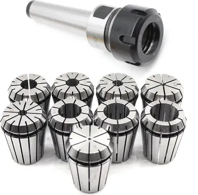 Image de Mandrin à pince ER32 + 9 pinces ER32 - MK3/MT3, tige de traction M12 - Plage de serrage 2-20 mm - Pour fraises - Argent