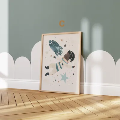 Produktbild von Astronaut Poster Kinderzimmer · Geschenkidee für Kinder · Kinderzimmer Deko · Weltraum Rakete & Planeten · Deko Print ohne Rahmen · Motiv C · 30 × 40 cm