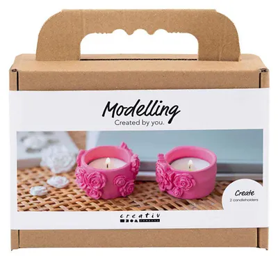 Produktbild von Creativ Company Mini-Hobby-Set Bildhauerei, Teelichthalter, rosa, 1 Box