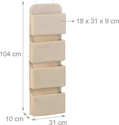 Produktbild von Tür-Organizer aus Kunststoff, 4 Fächer, zum Aufhängen ohne Bohren, 104x31x10 cm
