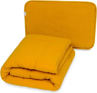 Zdjęcie produktu dla Kołderka i poduszka muślinowa 135x100+40x60 cm Musztardowa / Baby Matex