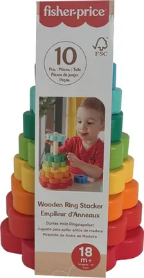 Obrázok produktu pre Fisher-Price dreven stohovacie krky, 10 krkov, farebn vzdelvacia hraka, pre batoat, vka 21 cm, Mattel HXT77