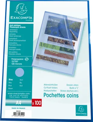 Obrázek produktu pro Exacompta 10x balení po 100 kapsách na spisy z PP zrnitého 1,2 mm - A4 - modrá - 58522E