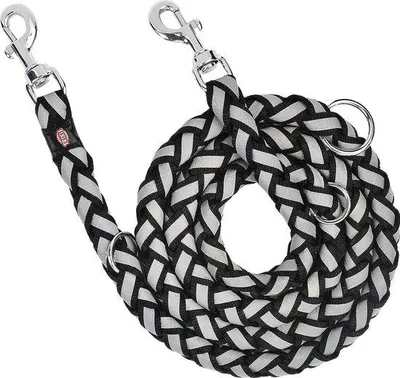 Produktbild von Nylon-Halsband für Hunde mit Reflexstreifen, 2 Karabinerhaken, für kleine bis große Hunde, schwarz
