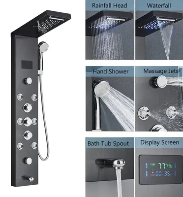 Productafbeelding van Douchepaneel, digitale display, massagejets, zwart, model 8009