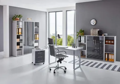 Produktbild von BMG Möbel Büromöbel-Set, Office Edition Mini Set 5, in lichtgrau / anthrazit hochglanz
