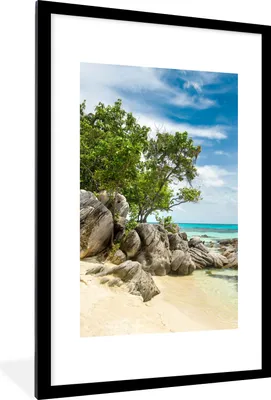 Produktbild von MuchoWow® Gerahmtes Poster Strand - Steine - Meer - Sommer 60x90 cm - Poster mit Schwarzem Bilderrahmen Wandposter Rahmen Foto Bilder - Dekoration - Wandposter Wohnzimmer - Hochwertig