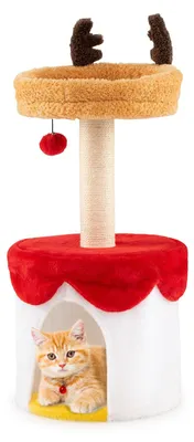 Productafbeelding van FANTASK krabboom, 80 cm hoog, klimboom in kerststijl met sisalstammen en een plateau