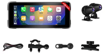 Image de GPS pour moto, CarPlay sans fil, enregistrement à double caméra, avec enregistreur vidéo 1080p, sans a