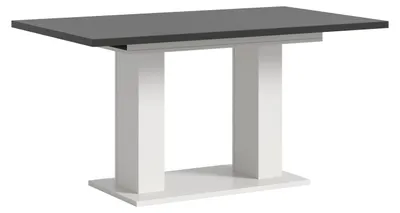 Produktbild von Ausziehbarer Esstisch Weiß Grau, 150-190x76x90 cm, Doppelsäulen-Fußgestell