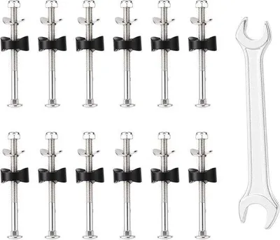 Produktbild von Famanu Trampolinschrauben Set 12 Stück - 8,3 cm lange Anti-Verlust Schrauben und Muttern mit Montagewerkzeug