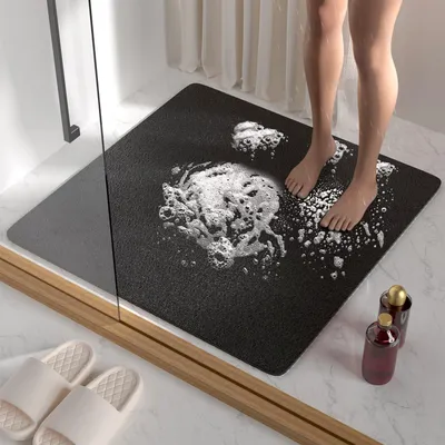 Productafbeelding van Antislip douchemat, 68x68 cm, PVC-luffa met afvoer. Sneldrogend, zwart