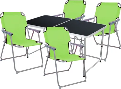 Produktbild von 5-teiliges Campingmöbel Set Black Alu 120x60x58/70cm Limegrün