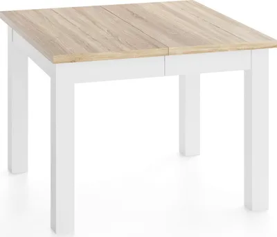 Produktbild von Quadratischer Esstisch Ausziehbar 90 bis 190 cm – Verlängerbar, für 4-10 Personen mit Weißen Holzbeinen – Tisch für Wohnzimmer & Esszimmer in Eiche Sonoma Hellbraun