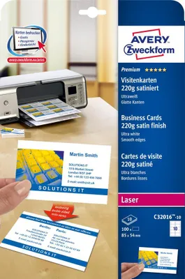 Obrázek produktu pro Avery C32016-10, Bílá, Obdélník, 10 listy, Karton, 220 g/m², Laserová/inkoustová tiskárna