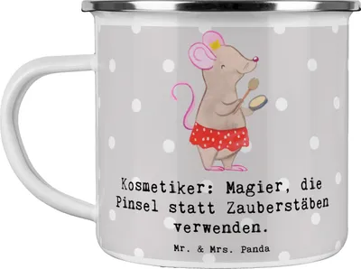 Produktbild von Mr. & Mrs. Panda Teetasse Kosmetiker Magie - Grau Pastell - Geschenk, Teebecher, Berufe, Berufsgestaltung, Schönheitspflege, Kosmetikerin, Emaille Tasse, Pott, Kaffeepott