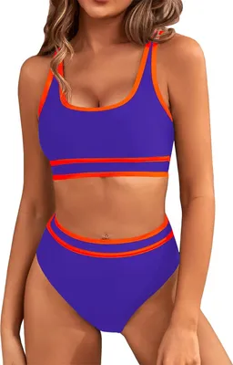 Produktbild von ASKSA Damen Bikini Set y Push Up Badeanzug Zweiteilige Tankini Bademode Swimsuit, Dunkelviolett, Groesse: M