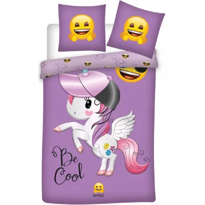 Imagen del producto de Juego de sábanas con estampado de unicornio y emojis, 140x200 cm, 70x90 cm