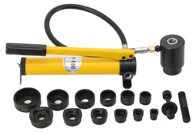 Produktbild von Hydraulischer Lochstanzer - 10T manuelles Hydraulikwerkzeug - Stanzt Löcher 22–60 mm - Für Metall Stahl Kunststoff - Lochwerkzeug Set