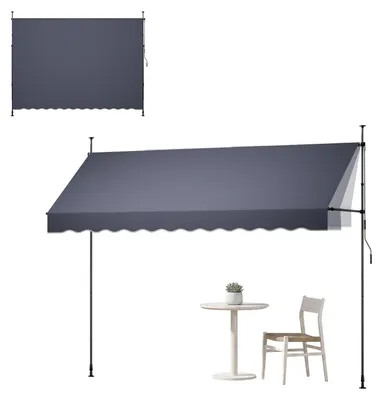 Produktbild von Manuell einziehbare Markise - Terrassen- und Balkonmarkise 350 cm - Höhenverstellbar - Mit Handkurbel ausziehbar - Sonnenschutz für Garten Fenster Tür - Dunkelgrau