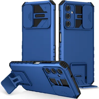 Image de Étui pour Samsung Galaxy A05S étui de protection militaire double couche avec support et protection coulissante de l'appareil photo bleu