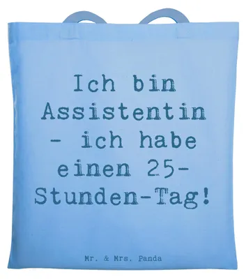 Produktbild von Mr. & Mrs. Panda Schultasche Spruch Assistentin Zauber - Sky Blue - Geschenk, 25 Stunden Tag, Shopping Tasche, Beruf, Geschenke mit Herz, Berufsalltag, Notizbücher