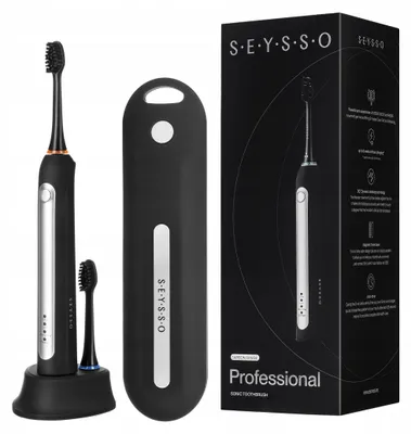 Obrázok produktu pre Sonická zubná kefka Seysso s 96 000 vibráciami, 3 hlavice, vodotesnosť IPX7, čierne cestovné puzdro