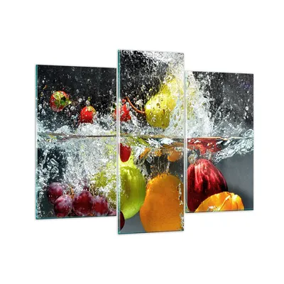 Produktbild von Bilder auf glas - Früchte Wasser Spritzer Essen - 130x100cm - Glasbilder - Wandbilder - Kunstdruck - zum Aufhängen bereit - Wanddekoration aus Glas - Glas Bilder - Wandbild auf Glas - GCB130x100-2972