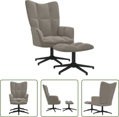 Produktbild von The Living Store Relaxsessel mit Hocker Hellgrau Samt