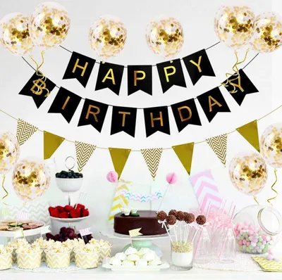 Immagine prodotto di Set di decorazioni per il compleanno Ghirlanda nera di buon compleanno con 10 palloncini a coriandoli Accessori per la decorazione del compleanno Set di decorazioni per signore/uomini/bambini