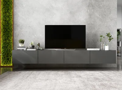 Produktbild von 2 Stk Hängende TV-Schrank 2 x Enjoy TV Loft Style Hängeschränke Hängend Modern Lindner Möbel 240cm x 30cm x 35cm Farbe: Graphit matt - Graphit mat