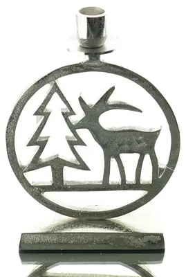 Produktbild von Weihnachtsleuchter Tannenbaum mit Hirsch Silberfarben massiv 20 cm - Aluminium