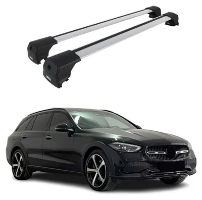 Imagen del producto de Soportes básicos para portaequipajes para Mercedes (modelo S206), años 2021-2026, de aluminio, color plateado, juego de 2 piezas