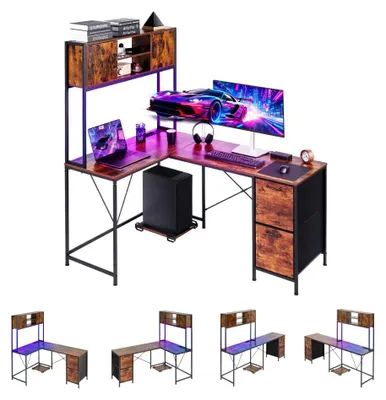 Image de Bureau en L, bureau d'angle - Avec éclairage LED RGB - Largeur : 158 cm