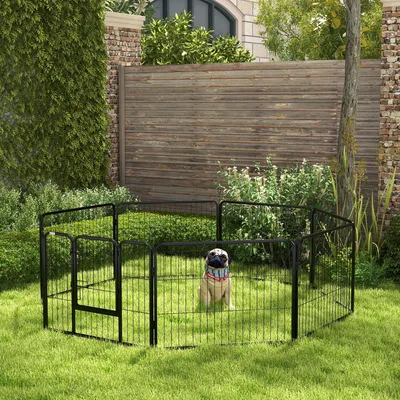 Produktbild von Sweiko Welpenauslauf Welpengehege Tiergehege, klappbar, verriegelbare Tür, wetterbeständig, 8 Paneele, Schwarz