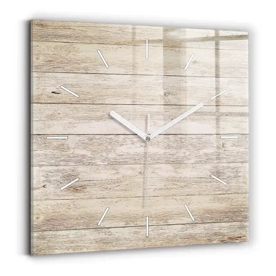 Produktbild von Wallfluent Wanduhr – Stilles Quarzuhrwerk - Uhr Dekoration Wohnzimmer Schlafzimmer Küche - Zifferblatt mit Striche - weiße Zeiger - 30x30 cm - Holztafeln