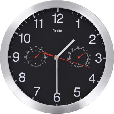 Zdjęcie produktu dla vidaXL Zegar ścienny z mechanizmem kwarcowym, higrometrem i termometrem 30 cm czarny