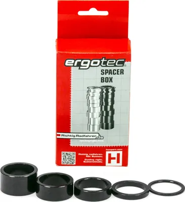 Produktbild von ergotec 66283001 1 1/8' Spacer-Box, verschiedene Stärken: 4x2, 6x5, 6x10, 4x15, 4x20 mm, schwarz, 24-teilig (1 Set)