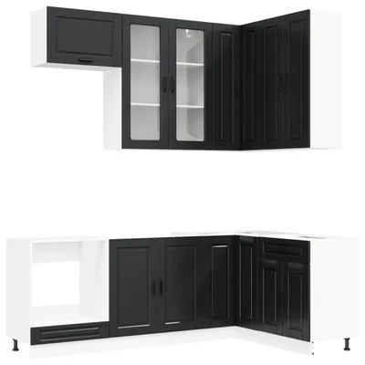 Produktbild von vidaXL Kücheneinheit PORTO 8 pcs Schwarz Holzwerkstoff