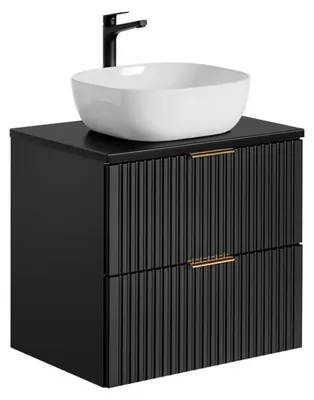 Produktbild von Möbelunterschrank NOXERA 60 cm – Mattschwarz – 2 Schubladen + Platte für Waschbecken + Waschbecken