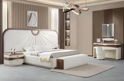 Immagine prodotto di Esclusivo set camera da letto bianco letto matrimoniale toletta sgabello