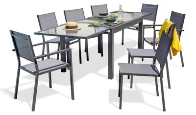Produktbild von 8-Sitzer-Garten-Essgruppe, Aluminium mit Glasplatte