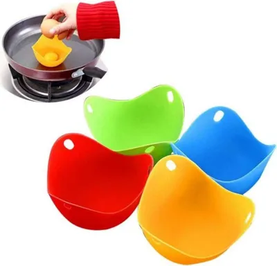 Produktbild von 4 Stück Silikon-Ei-Pochierer, BPA-frei Lebensmittel-Grade Material Eier-Pochier-Tassen, Perfekt pochierte Eier Machen, Pochierte-Eier-Macher-Set