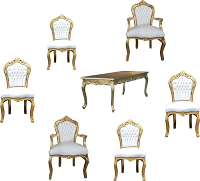 Produktbild von Casa Padrino Barock Esszimmer Set Gold/Weiss - Esstisch + 6 Stühle